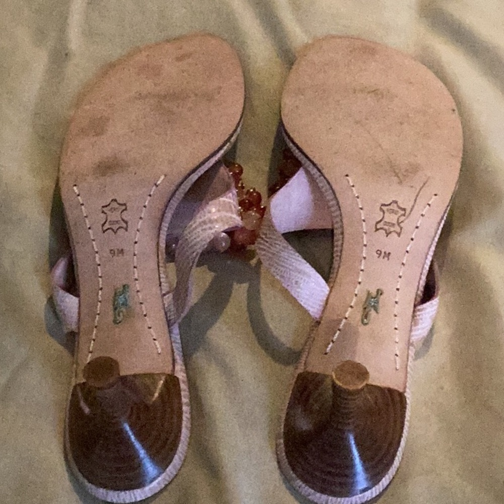 J Vincent Vintage Blush Sandals w/ Bead & Chain Embellishments - Picture 7 of 8